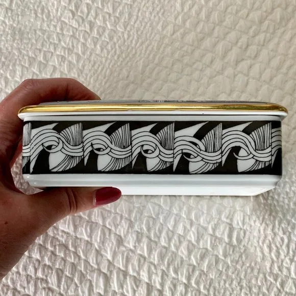 Vintage 80s Hollohaza Szasz Endre Porcelain Lidded Box Trinket 21K Gold Plated - Picture 5 of 13